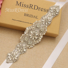 Load image into Gallery viewer, MissRDress Silver Rhinestones Bridal Belt Crystal Pearls Ribbons Wedding Belt Sash For Bridal